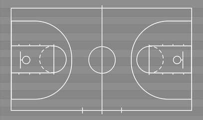 Isolated basketball court ball game on a gray field with parquet. Competitive sport on the site. Stadium with markings. Vector stock graphics. To plan a strategy for sites and applications.