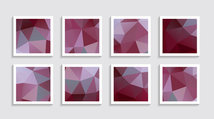 Modern mosaic low poly artwork poster set with simple shape and figure. Abstract minimalist pattern design style for web, banner, business presentation, branding package, fabric print, wallpaper.
