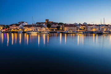Fototapeta na wymiar The famous village Marstrand, by night, on the Swedish west coast, Sweden