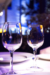 Glasses of wine on restaurant table