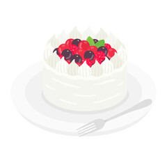皿にのせたベリーケーキのイラスト
