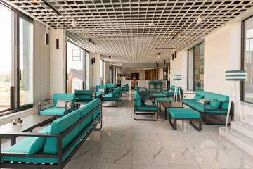 Interior of a hotel lobby cafe bar