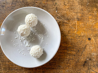 coconut candy on a white plate