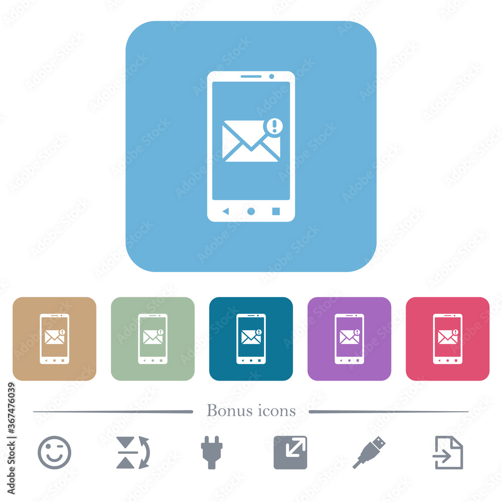 Poster smartphone incoming message flat icons on color rounded square backgrounds
