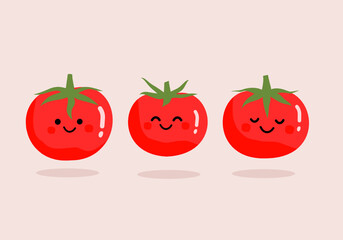 Tomato cartoon with cute face vector.
