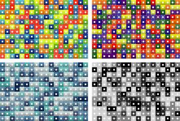 Fototapeta premium set of fractal square patterns with 4 different color palettes: bright childhood, lgbt, ice and snow, black and white city camouflage