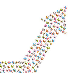 A group of people in the shape of an arrow. Top view. Crowded people vector arrow symbol. View from above. Way to success business concept. 