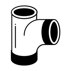 Industrial Why to connect a vertical drainpipe to a horizontal one Vector glyph Icon design, three side joint T connector on white background 