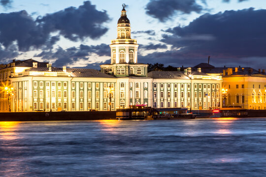 Night view of the Kunstkamera Museum in Saint Petersburg, Russia
