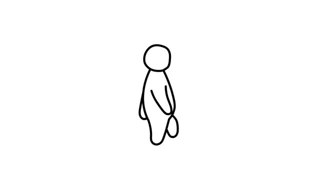 Walking man man drawn with black lines on a white background. Simple looped animation.