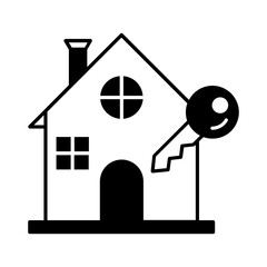 Rental Residential Cottage Vector glyph Icon Design. Real Estate Company Broker Service Logo Concept. Key and Home Design. 
