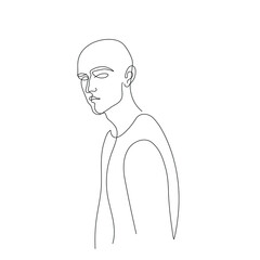 Portrait of a young guy. Continuous lines minimalistic style. Vector illustration