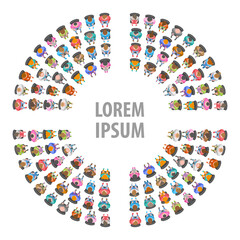 People, men, women sit in chairs in the audience. Top view. People sit in the shape of a round frame. View from above.