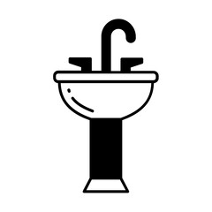 Washbasin with Water Mixer Concept Vector glyph Icon Design, Hand Wash bathroom facilities on white background 