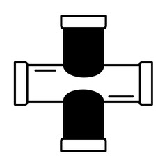Four Pipes Connector Concept, cross fitting vector glyph icon design, Plumbing and Sanitary Equipment on white background 