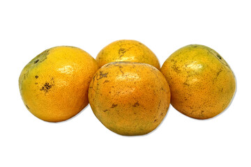 Unattractive orange peels, often sold cheaply on a white background