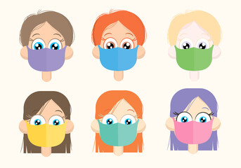 Man and Woman in medical face protection mask. Vector icon of people wearing protective surgical mask. illustration for concepts of disease, coronavirus, quarantine, social distancing
