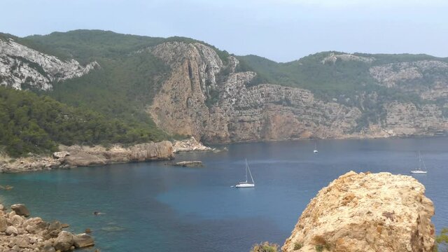 View from above of the cala Albarca of the island of Ibiza Spain