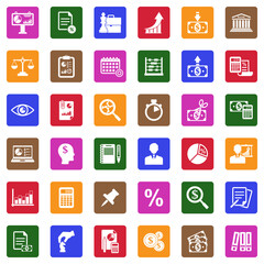 Accounting Icons. White Flat Design In Square. Vector Illustration.