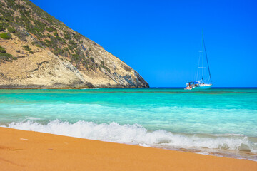 Fototapeta na wymiar The tropical, scenic nudist beach of Potamos on Gavdos island, Greece.