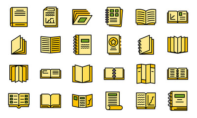 Catalogue icons set. Outline set of catalogue vector icons thin line color flat on white