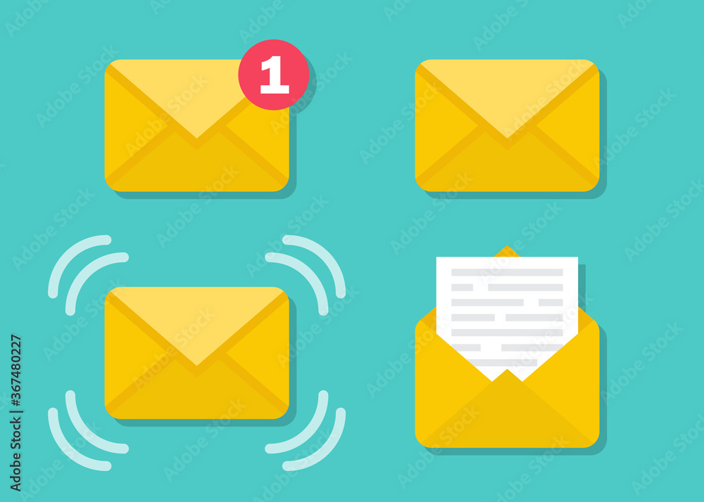 Poster Set of email message envelope icons in a flat design