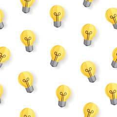 Seamless pattern with paper light bulb on white background