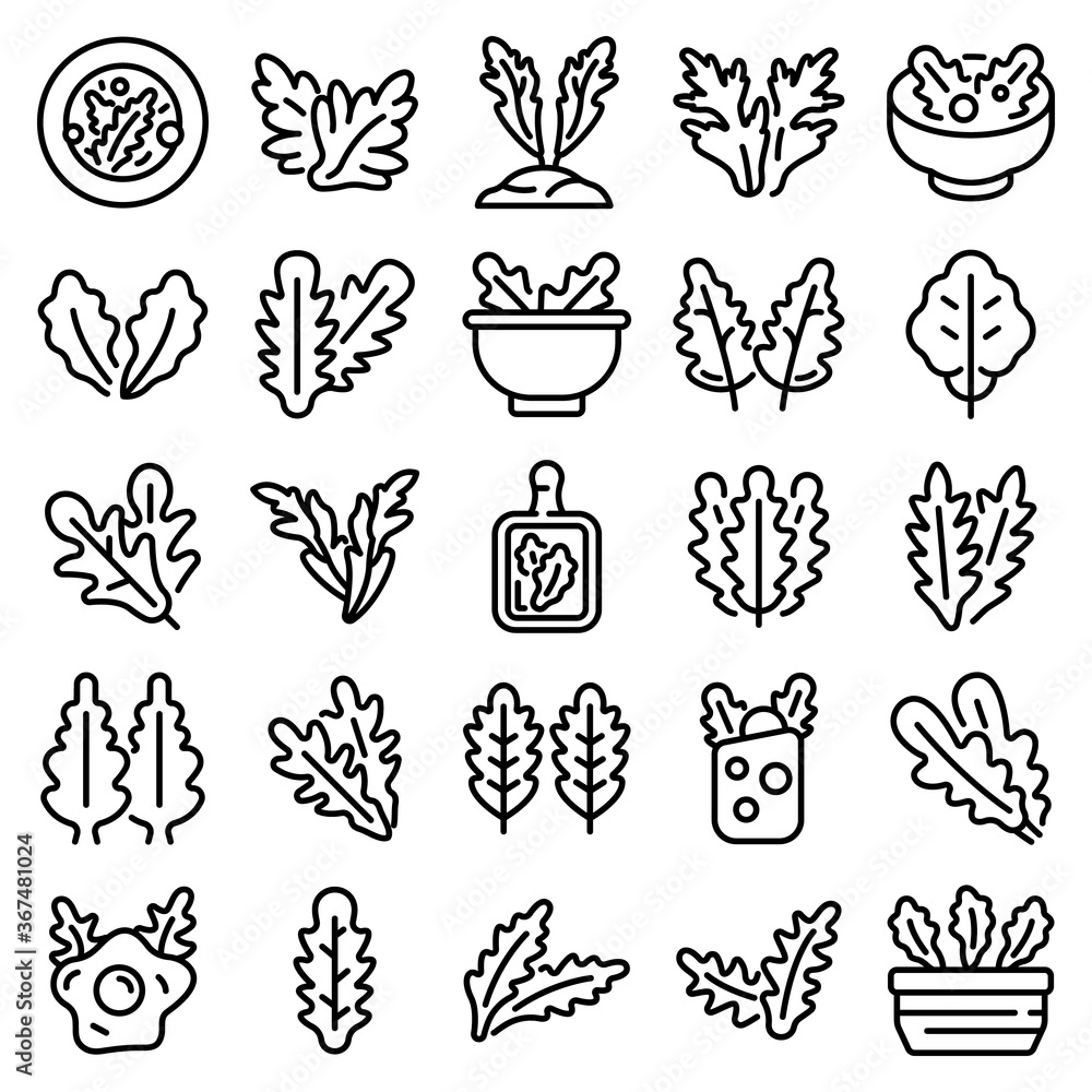 Poster arugula icons set. outline set of arugula vector icons for web design isolated on white background
