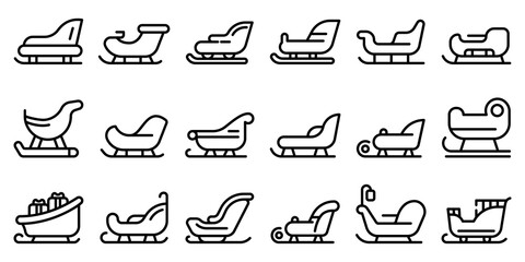 Sleigh icons set. Outline set of sleigh vector icons for web design isolated on white background