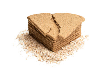 Coarse milled wholegrain oatcakes isolated on white