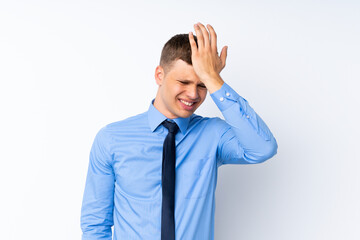 Young handsome businessman having doubts with confuse face expression