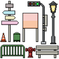 pixel art set isolated street items prop © Saphatthachat