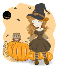 Halloween girl in witch hat