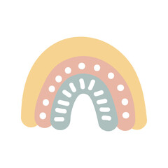 Vector adorable rainbow clipart in trendy Scandinavian style. Funny, cute, hygge illustration for poster, textile, decoration kids playroom or greeting card. Hand drawn print.