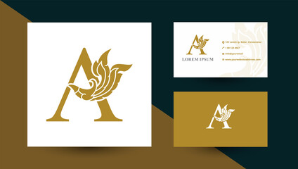 Letter A logo design with Thai art element. Business card template. Vector