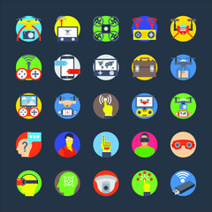 Virtual Reality and Drones Flat Vector Icons Set 