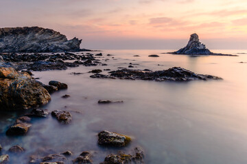 Fototapeta na wymiar Mediterranean Sea coastline amazing sunrise.