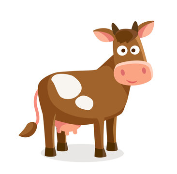 Funny crazy cartoon brown cow portrait