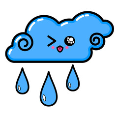 Kawai Cloud, Rain. Sign, symbol, web element. Social media icon. Business concept. Tattoo template. Line art. Website pictogram.