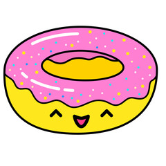 Kawai Donut. Sign, symbol, web element. Social media icon. Business concept. Tattoo template. Line art. Website pictogram.