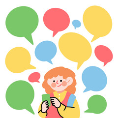 Millennial Text Chat on Social Media Doodle Illustration Vector Image Asset