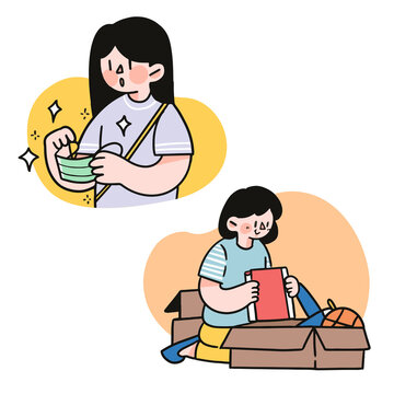 Let's Go Outside or Tidy Up Our Stuff Doodle Draw Vector Illustration