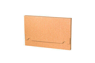 Brown cardboard carton box, flat folder isolated