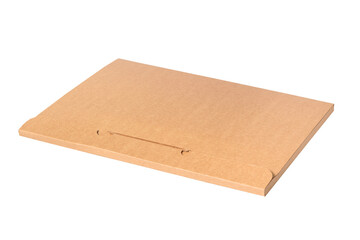 Brown cardboard carton box, flat folder isolated
