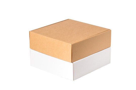 set of white and brown cardboard carton boxes, isolated