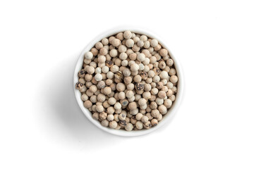Isolated white peppers spice in a white bowl