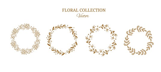 Floral wreaths vector collection. Golden decorative elements