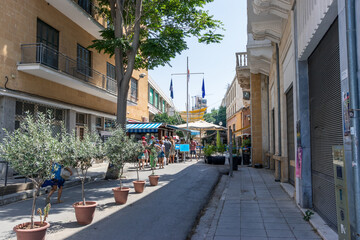 Fototapeta na wymiar Lefkosia (Nicosia), Cyprus, Greece- AUGUST , 6 2019: the police station at green line in the old town of Nicosia, the last divided capital in the world