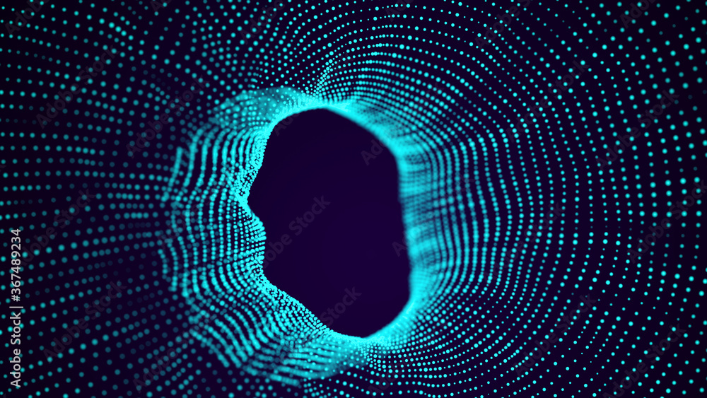 Aufkleber technology wireframe tunnel on dark background. futuristic 3d grid. digital dynamic wave. 3d renderi