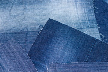 Blue different denim jeans background. Jeans texture, fabric.